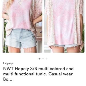 Hopely Pink Multi-Color Short Sleeve Tunic Top